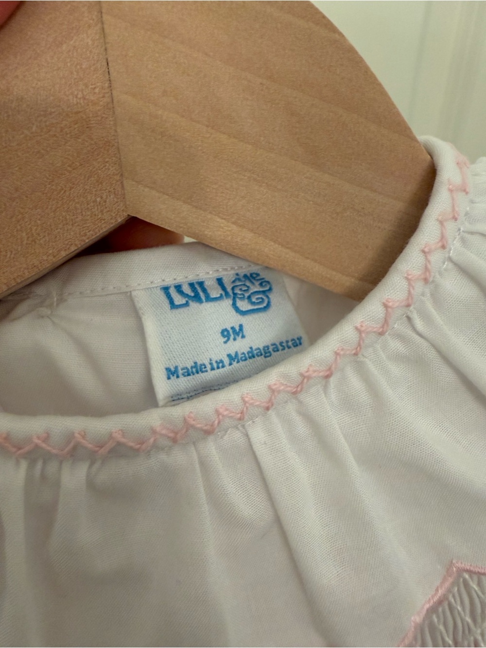 Luli & Me White Dress with Pink Smocking and Scalloped Collar - Picture 4 of 4